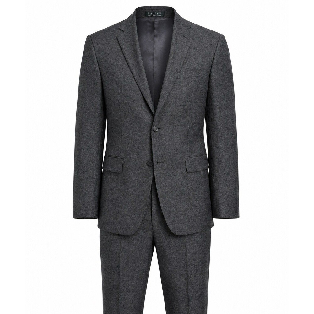 Lauren Ralph Lauren Mens 2 Piece Gray Suit 48L 40x28 Wool Blend Pleated Pants